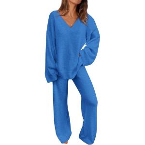 PRETTYGARDEN Lounge Sets for Women Two Piece Sweaters Pajama Set Fall Fashion 2026 Loungewear Outfits Matching Winter Clothes(Brilliant Blue)