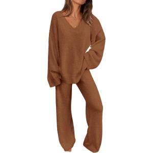 PRETTYGARDEN Lounge Sets for Women Two Piece Sweaters Pajama Set Fall Fashion 2026 Loungewear Outfits Matching Winter Clothes(Brown)