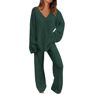 PRETTYGARDEN Lounge Sets for Women Two Piece Sweaters Pajama Set Fall Fashion 2026 Loungewear Outfits Matching Winter Clothes(Dark Green)