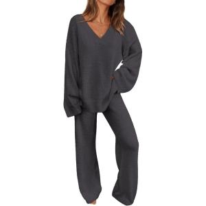 PRETTYGARDEN Lounge Sets for Women Two Piece Sweaters Pajama Set Fall Fashion 2026 Loungewear Outfits Matching Winter Clothes(Dark Grey)