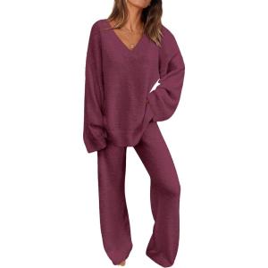 PRETTYGARDEN Lounge Sets for Women Two Piece Sweaters Pajama Set Fall Fashion 2026 Loungewear Outfits Matching Winter Clothes(Dark Purple)