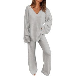 PRETTYGARDEN Lounge Sets for Women Two Piece Sweaters Pajama Set Fall Fashion 2026 Loungewear Outfits Matching Winter Clothes(Light Grey)