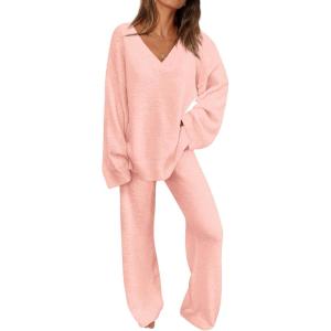 PRETTYGARDEN Lounge Sets for Women Two Piece Sweaters Pajama Set Fall Fashion 2026 Loungewear Outfits Matching Winter Clothes(Light Pink)
