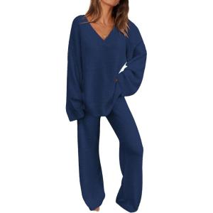 PRETTYGARDEN Lounge Sets for Women Two Piece Sweaters Pajama Set Fall Fashion 2026 Loungewear Outfits Matching Winter Clothes(Navy)
