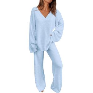 PRETTYGARDEN Lounge Sets for Women Two Piece Sweaters Pajama Set Fall Fashion 2026 Loungewear Outfits Matching Winter Clothes(Sky Blue)