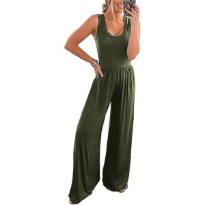 PRETTYGARDEN One Piece Jumpsuits 2026 Spring Sleeveless Tank Summer Casual Travel Airport Outfits Wide Leg Pants Rompers(Army Green)