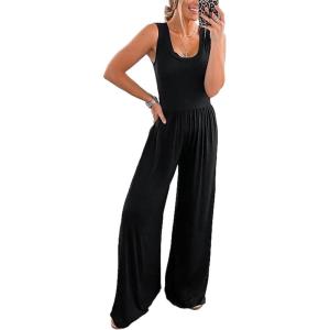 PRETTYGARDEN One Piece Jumpsuits 2026 Spring Sleeveless Tank Summer Casual Travel Airport Outfits Wide Leg Pants Rompers(Black)