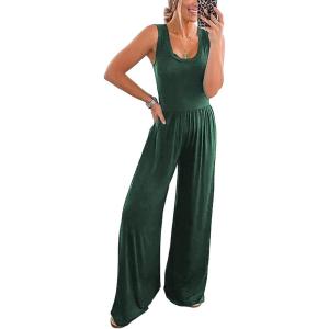 PRETTYGARDEN One Piece Jumpsuits 2026 Spring Sleeveless Tank Summer Casual Travel Airport Outfits Wide Leg Pants Rompers(Dark Green)