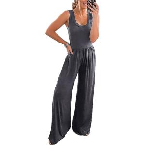 PRETTYGARDEN One Piece Jumpsuits 2026 Spring Sleeveless Tank Summer Casual Travel Airport Outfits Wide Leg Pants Rompers(Dark Grey)