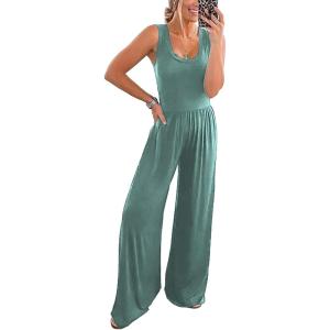 PRETTYGARDEN One Piece Jumpsuits 2026 Spring Sleeveless Tank Summer Casual Travel Airport Outfits Wide Leg Pants Rompers(Grey Green)
