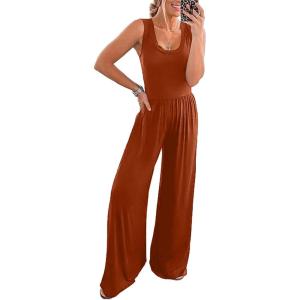 PRETTYGARDEN One Piece Jumpsuits 2026 Spring Sleeveless Tank Summer Casual Travel Airport Outfits Wide Leg Pants Rompers(Orange Red)
