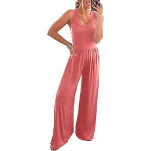 PRETTYGARDEN One Piece Jumpsuits 2026 Spring Sleeveless Tank Summer Casual Travel Airport Outfits Wide Leg Pants Rompers(Pink)