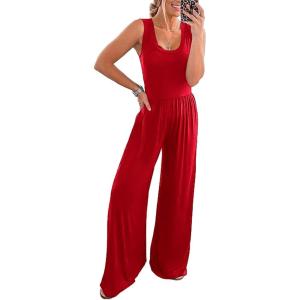 PRETTYGARDEN One Piece Jumpsuits 2026 Spring Sleeveless Tank Summer Casual Travel Airport Outfits Wide Leg Pants Rompers(Red)