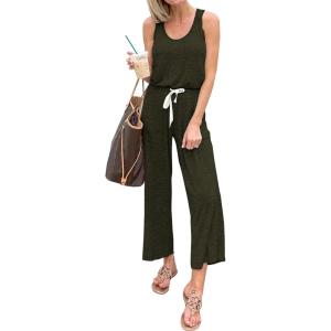 PRETTYGARDEN One Piece Jumpsuits for Women 2026 Summer Casual Drawstring Sleeveless Tank Romper Beach Vacation Outfits(Z-army Green)