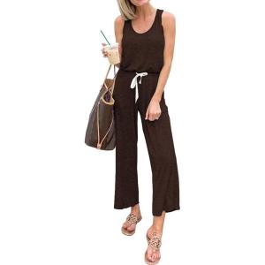 PRETTYGARDEN One Piece Jumpsuits for Women 2026 Summer Casual Drawstring Sleeveless Tank Romper Beach Vacation Outfits(Z-coffee)