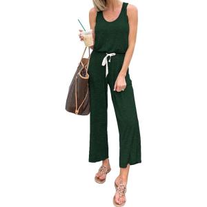 PRETTYGARDEN One Piece Jumpsuits for Women 2026 Summer Casual Drawstring Sleeveless Tank Romper Beach Vacation Outfits(Z-dark Green)