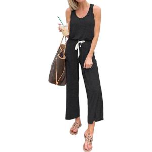 PRETTYGARDEN One Piece Jumpsuits for Women 2026 Summer Casual Drawstring Sleeveless Tank Romper Beach Vacation Outfits(Z-dark Grey)