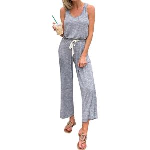 PRETTYGARDEN One Piece Jumpsuits for Women 2026 Summer Casual Drawstring Sleeveless Tank Romper Beach Vacation Outfits(Z-grey)