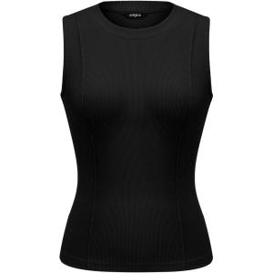 PRETTYGARDEN Sleeveless Tops for Women 2026 Summer Ribbed Tank Top Fitted Shirts Basic Tees Cute Spring Going Out Y2k Clothes(Black)