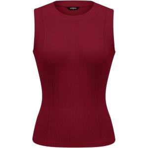PRETTYGARDEN Sleeveless Tops for Women 2026 Summer Ribbed Tank Top Fitted Shirts Basic Tees Cute Spring Going Out Y2k Clothes(Burgundy)