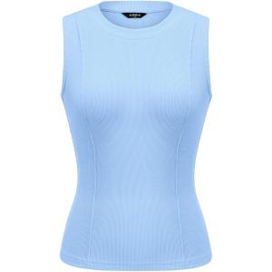 PRETTYGARDEN Sleeveless Tops for Women 2026 Summer Ribbed Tank Top Fitted Shirts Basic Tees Cute Spring Going Out Y2k Clothes(Light Blue)