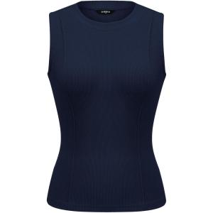 PRETTYGARDEN Sleeveless Tops for Women 2026 Summer Ribbed Tank Top Fitted Shirts Basic Tees Cute Spring Going Out Y2k Clothes(Navy)