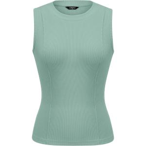 PRETTYGARDEN Sleeveless Tops for Women 2026 Summer Ribbed Tank Top Fitted Shirts Basic Tees Cute Spring Going Out Y2k Clothes(Sage Green)