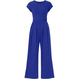PRETTYGARDEN Summer Jumpsuits for Women Dressy 2026 Ribbed Cap Sleeve Wide Leg Pants Rompers Elegant Casual One Piece Outfits(Deep Blue)