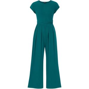 PRETTYGARDEN Summer Jumpsuits for Women Dressy 2026 Ribbed Cap Sleeve Wide Leg Pants Rompers Elegant Casual One Piece Outfits(Malachite Green)