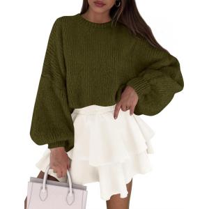 PRETTYGARDEN Sweaters for Women 2026 Fall Chunky Knit Long Sleeve Crew Neck Oversized Pullover Tops Winter Fashion Clothing(Army Green)