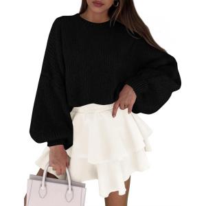 PRETTYGARDEN Sweaters for Women 2026 Fall Chunky Knit Long Sleeve Crew Neck Oversized Pullover Tops Winter Fashion Clothing(Black)