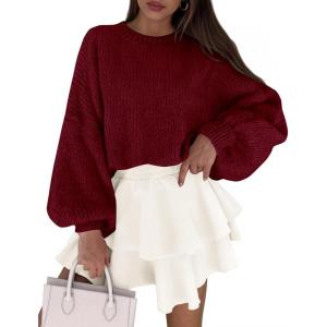 PRETTYGARDEN Sweaters for Women 2026 Fall Chunky Knit Long Sleeve Crew Neck Oversized Pullover Tops Winter Fashion Clothing(Burgundy)