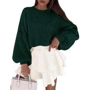 PRETTYGARDEN Sweaters for Women 2026 Fall Chunky Knit Long Sleeve Crew Neck Oversized Pullover Tops Winter Fashion Clothing(Dark Green)