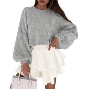 PRETTYGARDEN Sweaters for Women 2026 Fall Chunky Knit Long Sleeve Crew Neck Oversized Pullover Tops Winter Fashion Clothing(Grey)