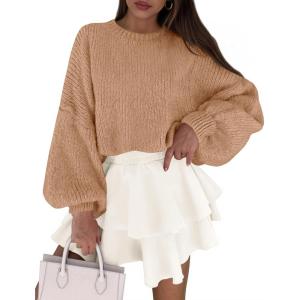 PRETTYGARDEN Sweaters for Women 2026 Fall Chunky Knit Long Sleeve Crew Neck Oversized Pullover Tops Winter Fashion Clothing(Khaki)
