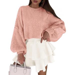PRETTYGARDEN Sweaters for Women 2026 Fall Chunky Knit Long Sleeve Crew Neck Oversized Pullover Tops Winter Fashion Clothing(Light Pink)