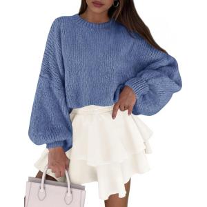 PRETTYGARDEN Sweaters for Women 2026 Fall Chunky Knit Long Sleeve Crew Neck Oversized Pullover Tops Winter Fashion Clothing(Mist Blue)