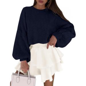 PRETTYGARDEN Sweaters for Women 2026 Fall Chunky Knit Long Sleeve Crew Neck Oversized Pullover Tops Winter Fashion Clothing(Navy Blue)