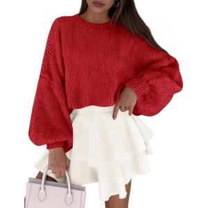 PRETTYGARDEN Sweaters for Women 2026 Fall Chunky Knit Long Sleeve Crew Neck Oversized Pullover Tops Winter Fashion Clothing(Red)