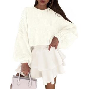PRETTYGARDEN Sweaters for Women 2026 Fall Chunky Knit Long Sleeve Crew Neck Oversized Pullover Tops Winter Fashion Clothing(White)