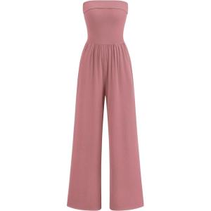 PRETTYGARDEN Tube Jumpsuits for Women Dressy Casual Off Shoulder Wide Leg Rompers Jumper One Piece Vacation Summer Outfits(Dusty Pink)