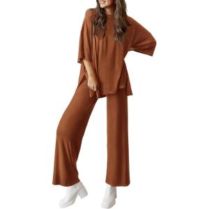 PRETTYGARDEN Two Piece Sets for Women Summer Fashion Lounge Matching Set 2026 Spring Travel Vacation Airport Outfits Clothing(Brown)