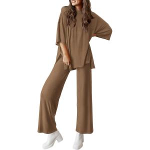 PRETTYGARDEN Two Piece Sets for Women Summer Fashion Lounge Matching Set 2026 Spring Travel Vacation Airport Outfits Clothing(Dark Khaki)