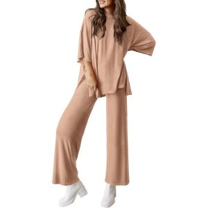 PRETTYGARDEN Two Piece Sets for Women Summer Fashion Lounge Matching Set 2026 Spring Travel Vacation Airport Outfits Clothing(Khaki)