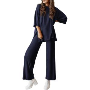 PRETTYGARDEN Two Piece Sets for Women Summer Fashion Lounge Matching Set 2026 Spring Travel Vacation Airport Outfits Clothing(Navy)