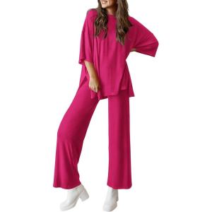 PRETTYGARDEN Two Piece Sets for Women Summer Fashion Lounge Matching Set 2026 Spring Travel Vacation Airport Outfits Clothing(Rose Red)