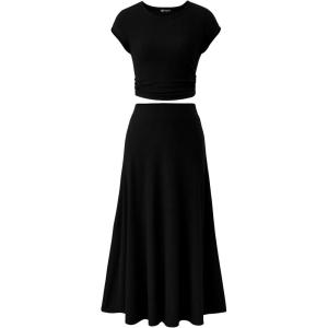PRETTYGARDEN Two Piece Skirt Set for Women 2026 Summer Spring Dressy Casual Knit Travel Vacation Matching Lounge Outfits(Black)