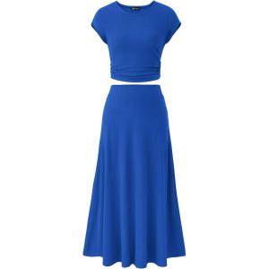 PRETTYGARDEN Two Piece Skirt Set for Women 2026 Summer Spring Dressy Casual Knit Travel Vacation Matching Lounge Outfits(Blue)