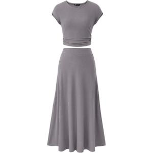 PRETTYGARDEN Two Piece Skirt Set for Women 2026 Summer Spring Dressy Casual Knit Travel Vacation Matching Lounge Outfits(Light Grey)