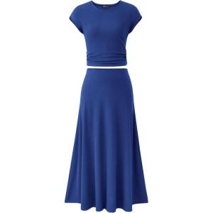 PRETTYGARDEN Two Piece Skirt Set for Women 2026 Summer Spring Dressy Casual Knit Travel Vacation Matching Lounge Outfits(Royal Blue)